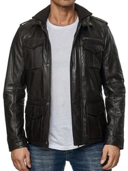 Tazzio Jacke Lederjacke Trenchcoat (19706) Dunkelbraun/Dunkelgrün/Schwarz/Braun