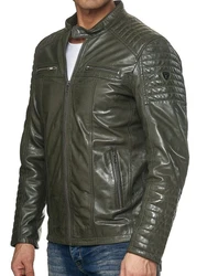 Tazzio Lederjacke 19709 Herren Biker-Look Dunkelgrün/Grün