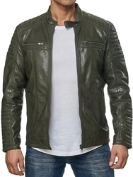 Tazzio Lederjacke 19709 Herren Biker-Look Dunkelgrün/Grün