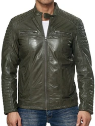 Tazzio Lederjacke 19709 Herren Biker-Look Dunkelgrün/Grün