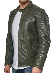 Tazzio Lederjacke 19709 Herren Biker-Look Dunkelgrün/Grün