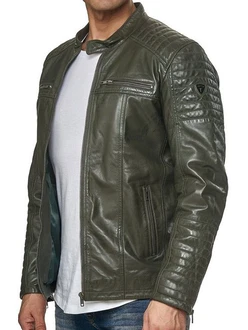 Tazzio Lederjacke 19709 Herren Biker-Look Dunkelgrün/Grün