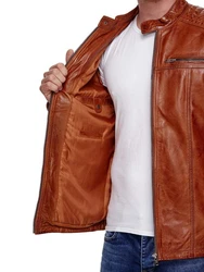 Tazzio Lederjacke 19709 Herren Biker-Look Rot/Braun/Orange