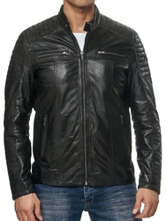 Tazzio Lederjacke 19709 Herren Biker-Look Schwarz/Dunkelgrün
