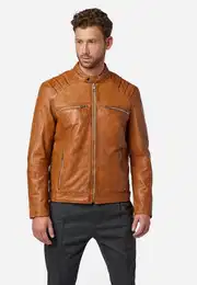 Lederjacke Caesar hochwertiges Lamm-Nappa Leder Bikerapplikationen auf der Sculter
