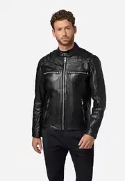 Lederjacke Caesar 100% Echtes und hochwertiges Lamm-Nappa Leder, Bikerapplikationen auf der Schulter