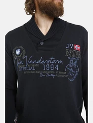 Jan Vanderstorm Schalkragenpullover HAMAR Dunkelblau/Schwarz/Rot