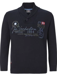 Jan Vanderstorm Schalkragenpullover HAMAR Dunkelblau/Schwarz/Rot