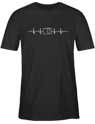 Shirtracer T-Shirt Herzschlag Foto Kamera Fotografen Geschenk Hobbyfotografen Fotografin Fotografie Zubehr Schwarz
