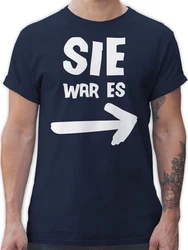 Shirtracer T-Shirt Sie war es Sprüche Statement mit Spruch Dunkelblau/Blau/Hellblau
