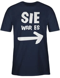 Shirtracer T-Shirt Sie war es Sprüche Statement mit Spruch Dunkelblau/Blau/Hellblau