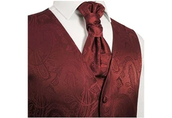 Paul Malone Anzugweste Herren Hochzeitsweste mit Plastron Set (V1, V2, V3) weinrot