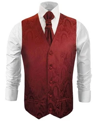 Paul Malone Anzugweste Herren Hochzeitsweste mit Plastron Set (V1, V2, V3) weinrot