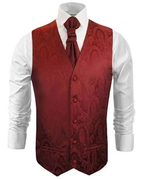 Anzugweste Herren Hochzeitsweste mit Plastron Set 2tlg paisley - Brutigam (Set, 2-tlg., mit Weste und Plastron) weinrot V1, Gr. 52 (M)