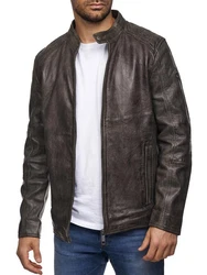 Tazzio Lederjacke Biker-Look Two-in-One Hoodie Style (19710) Dunkelbraun/Braun/Schwarz/Grau