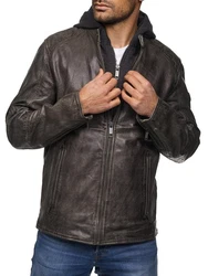 Tazzio Lederjacke Biker-Look Two-in-One Hoodie Style (19710) Dunkelbraun/Braun/Schwarz/Grau