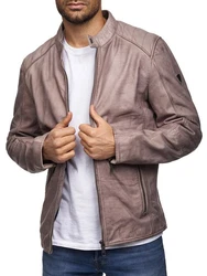 Tazzio Lederjacke Biker-Look Two-in-One Hoodie Style (19710) Braun/Grau/Lila/Beige