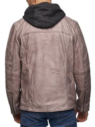 Tazzio Lederjacke Biker-Look Two-in-One Hoodie Style (19710) Braun/Grau/Lila/Beige