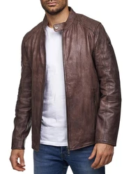 Tazzio Lederjacke Biker-Look Two-in-One Hoodie Style (19710) Dunkelbraun/Braun