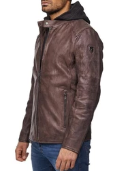 Tazzio Lederjacke Biker-Look Two-in-One Hoodie Style (19710) Dunkelbraun/Braun
