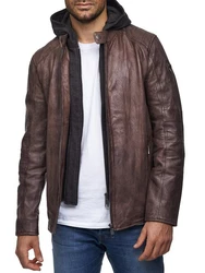 Tazzio Lederjacke Biker-Look Two-in-One Hoodie Style (19710) Dunkelbraun/Braun
