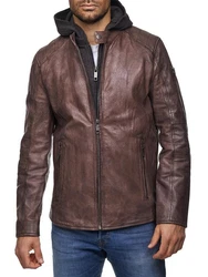 Tazzio Lederjacke Biker-Look Two-in-One Hoodie Style (19710) Dunkelbraun/Braun