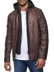 Tazzio Lederjacke Biker-Look Two-in-One Hoodie Style (19710) Dunkelbraun/Braun