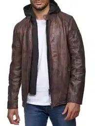 Lederjacke 19710 Biker-Look im Two-in-One Hoodie Style (abnehmbar)