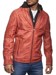Tazzio Lederjacke Biker-Look Two-in-One Hoodie Style (19710) Rot