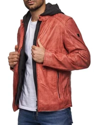 Tazzio Lederjacke Biker-Look Two-in-One Hoodie Style (19710) Rot
