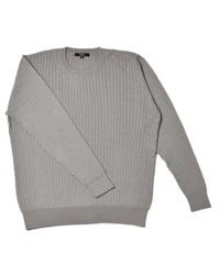 MayTree Strickpullover Herrenpullover aus Wolle Zopfmuster Rundkragen silber