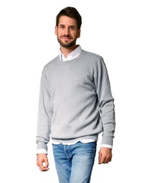 Strickpullover Herrenpullover aus Wolle, leicht, Zopfmuster, Rundkragen, silber L (Stck, 1-tlg) 100% Merino