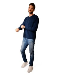 MayTree Strickpullover Herrenpullover aus Wolle Zopfmuster Rundkragen nachtblau