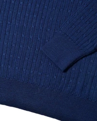 MayTree Strickpullover Herrenpullover aus Wolle Zopfmuster Rundkragen nachtblau