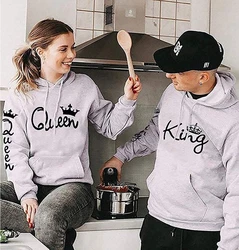 Couples Shop Kapuzenpullover King & Queen Hoodie Partner Look Rosa/Grau/Silber