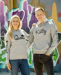Couples Shop Kapuzenpullover King & Queen Hoodie Partner Look Rosa/Grau/Silber