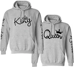 Couples Shop Kapuzenpullover King & Queen Hoodie Partner Look Rosa/Grau/Silber