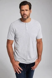 JP1880 T-Shirt Henley Basic Knopfleiste Grau/Hellgrau
