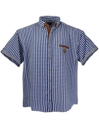 Kurzarmhemd Herren Kurzarmhemd 1129 (Jeansblau-weiss, 7XL) Herrenhemd im trendigen Karo-Look