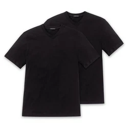 Schiesser T-Shirt V-Ausschnitt Schwarz/Dunkelblau
