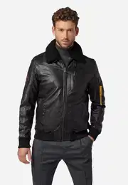Lederjacke TG-1011 abtrennbarer Lammfell-Kragen hochwertiges Lamm-Leder