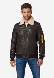 Lederjacke TG-1011 abtrennbarer Lammfell-Kragen hochwertiges Lamm-Leder