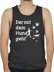 Shirtracer Tanktop Der mit dem Hund geht Sprche Statement Grau/Creme/Braun