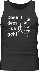 Shirtracer Tanktop Der mit dem Hund geht Sprche Statement Grau/Creme/Braun