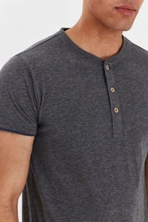 Indicode Tony T-Shirt Layershirt mit Knopfleiste Dunkelgrau/Hellgrau/Grau