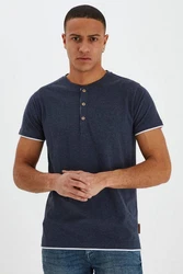 Indicode Tony T-Shirt Layershirt mit Knopfleiste Dunkelblau/Blau/Hellblau