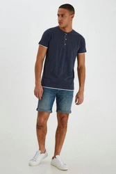 Indicode Tony T-Shirt Layershirt mit Knopfleiste Dunkelblau/Blau/Hellblau