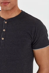 Indicode Tony T-Shirt Layershirt mit Knopfleiste Dunkelgrau/Dunkelblau/Grau/Schwarz