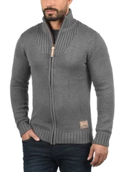 !Solid Poul Herren Strickjacke Cardigan mit Stehkragen Dunkelgrau/Grau/Hellgrau