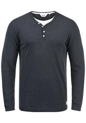 Solid Doriano Herren Longsleeve Langarmshirt mit Grandad-Ausschnitt Insignia Blue Melange